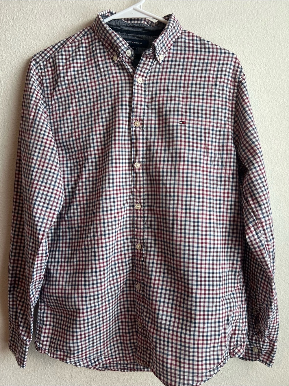 Tommy Hilfiger Men’s Red, Blue & White Checked Button-Down Shirt